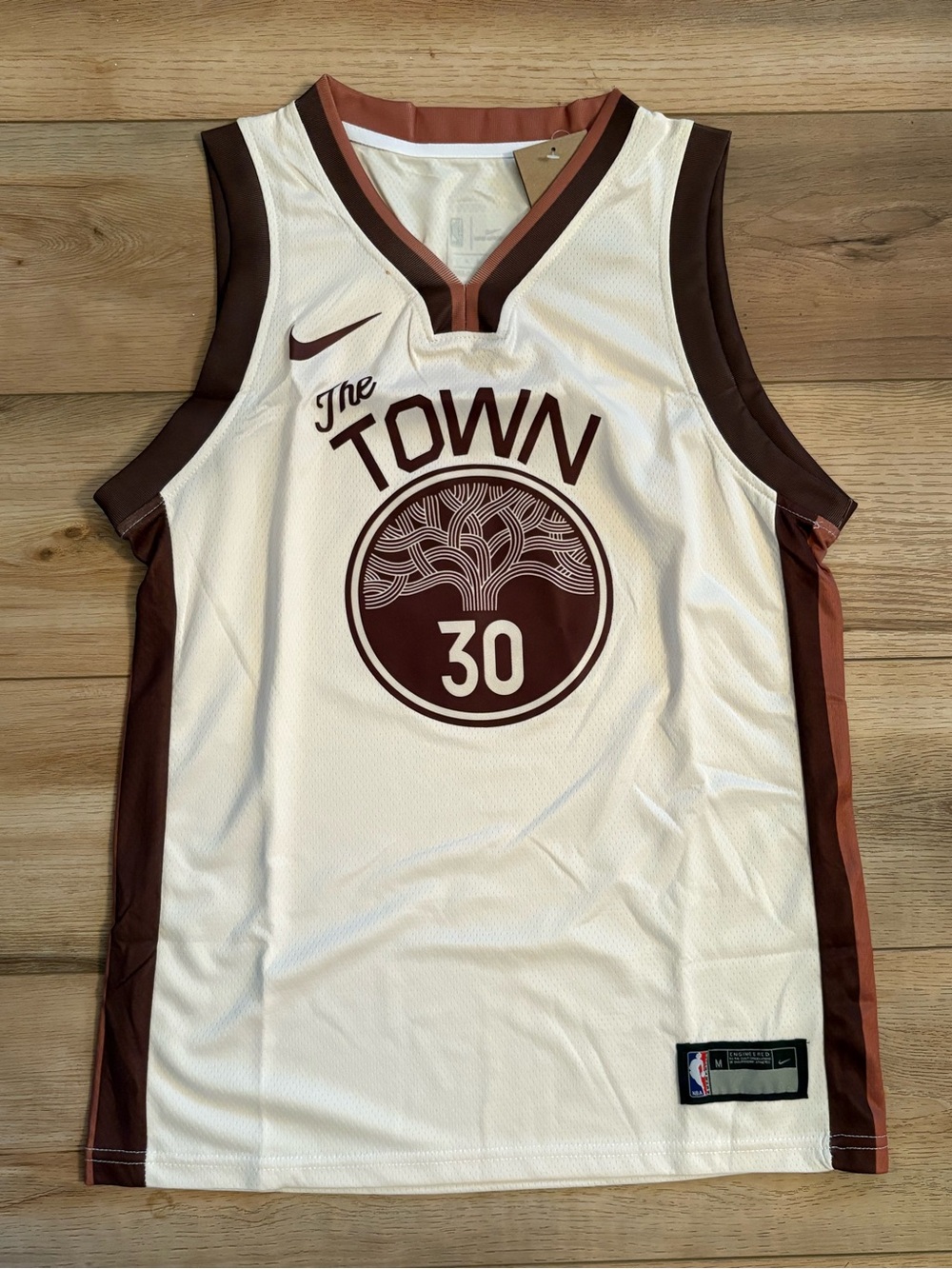 Steph Curry The Town #30 White and Brown Basketball Kids Youth Medium Jersey